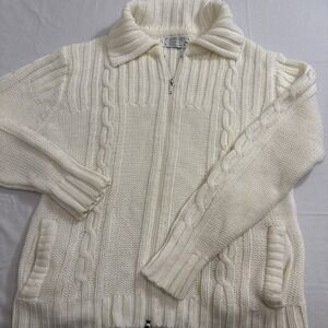 sweater cardigan Womens 9-11 Shawl Cable Knit Zip Minimalist Boho jacket